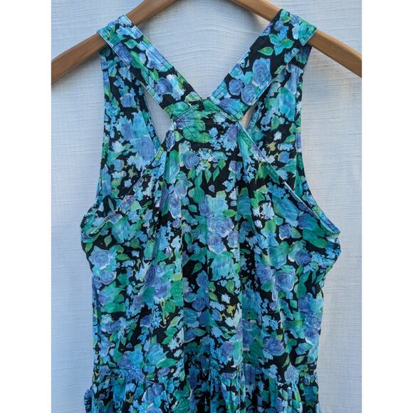 High Risk Womens Tank Dress L Drop Waist Floral Artsy Cottagecore Impressionist - Picture 5 of 7